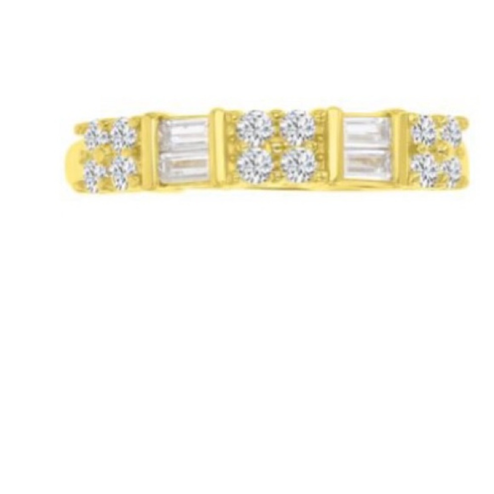 Cubic Zirconia Round Baguette Band in Sterling Silver/Gold; great alone or stack